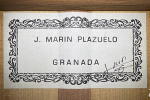 The label of a 1999 Jose Marin Plazuelo flamenco guitar made of spruce and cypress